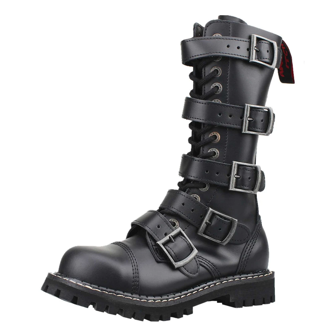 Angry Itch 14-Hole 5-Buckle Black Leather Boots Men's Stuff 1 Angry Itch 14-Hole 5-Buckle Black Leather Boots Men's Stuff