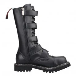 Angry Itch 14-Hole 5-Buckle Black Leather Boots Men's Stuff 12 Angry Itch 14-Hole 5-Buckle Black Leather Boots Men's Stuff