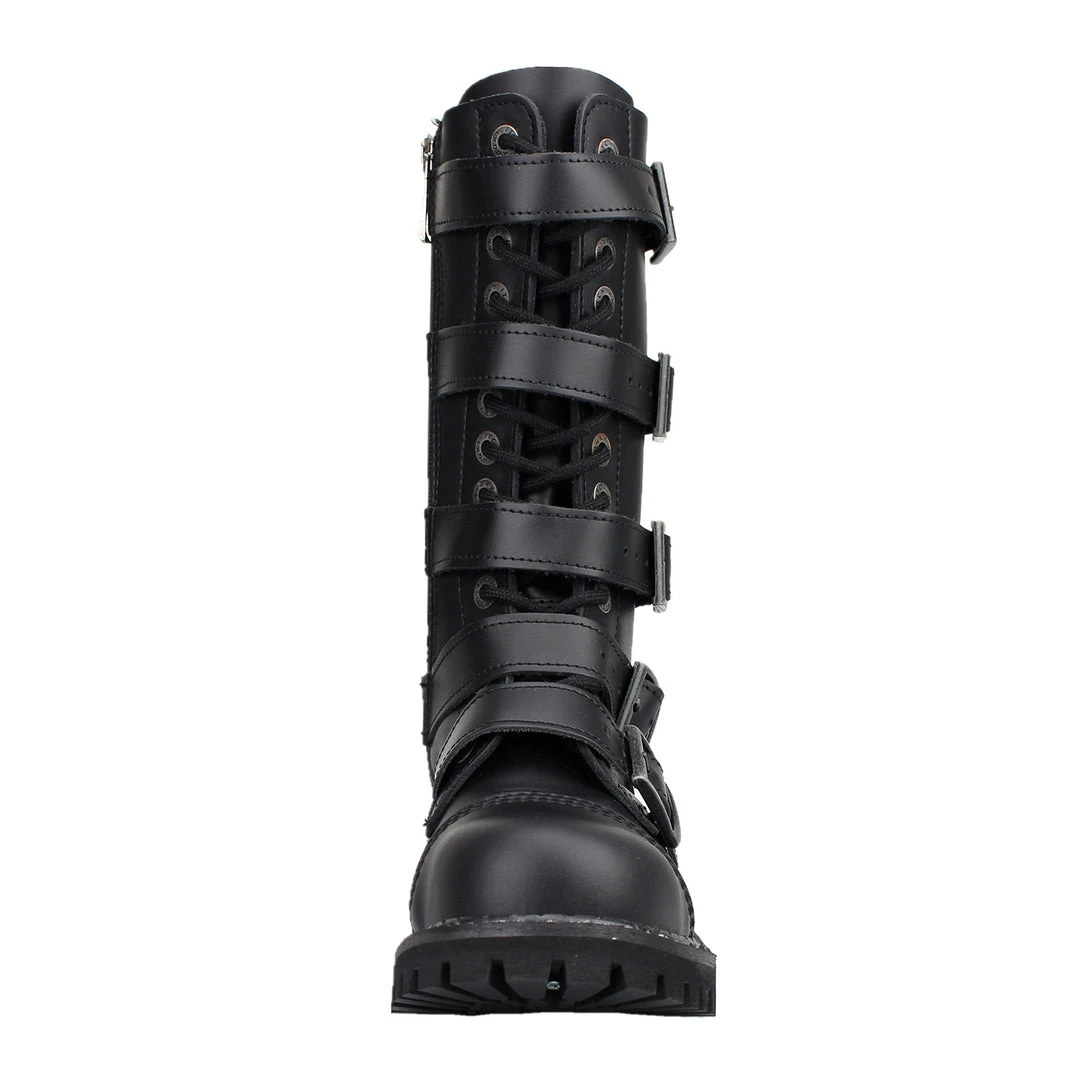 Angry Itch 14-Hole 5-Buckle Black Leather Boots Men's Stuff 4 Angry Itch 14-Hole 5-Buckle Black Leather Boots Men's Stuff