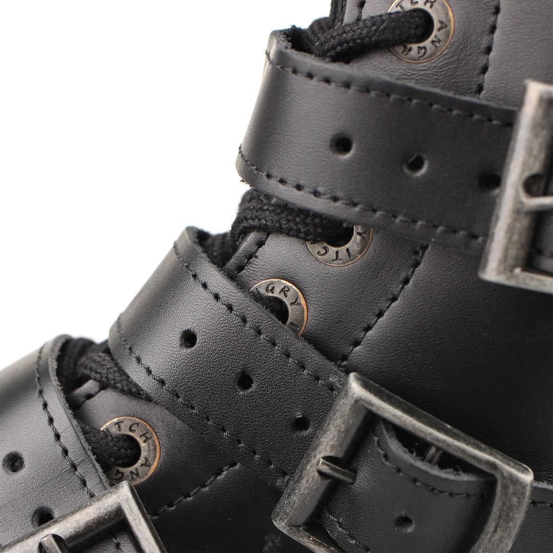 Angry Itch 14-Hole 5-Buckle Black Leather Boots Men's Stuff 6 Angry Itch 14-Hole 5-Buckle Black Leather Boots Men's Stuff