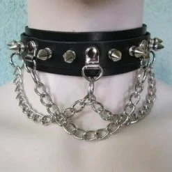 Ape Leather Men's Stuff Leather Spike And Chain Choker