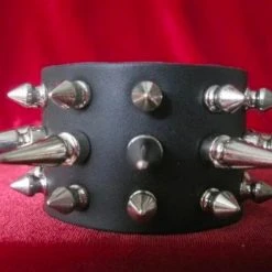 Ape Leather Men's Stuff 3 Row Spiked Wristband With Long And Short Spikes
