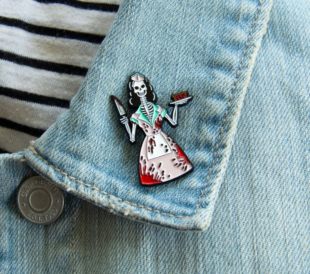 Ectogasm 1950's Bloody Skeleton Waitress Horror Enamel Pin Pins 3 Ectogasm 1950's Bloody Skeleton Waitress Horror Enamel Pin Pins