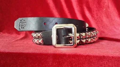 Ape Leather Black Leather Two Row Pyramid Belt