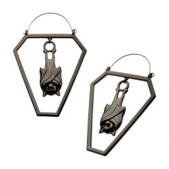BodyVibe Black Plated Cut Out Bat In Coffin Plug Hoops
