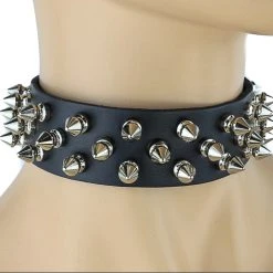 Funk Plus Chokers And Collars 1 1/8" BLACK LEATHER CHOKER WITH 3 ROW 1/2" SPIKES