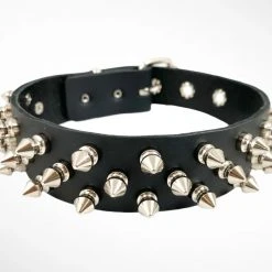 Funk Plus Chokers And Collars 1 1/8" BLACK LEATHER CHOKER WITH 3 ROW 1/2" SPIKES
