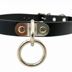 Funk Plus Men's Stuff 3/4" Black Vegan Leather Choker With 1" Loop & Ring