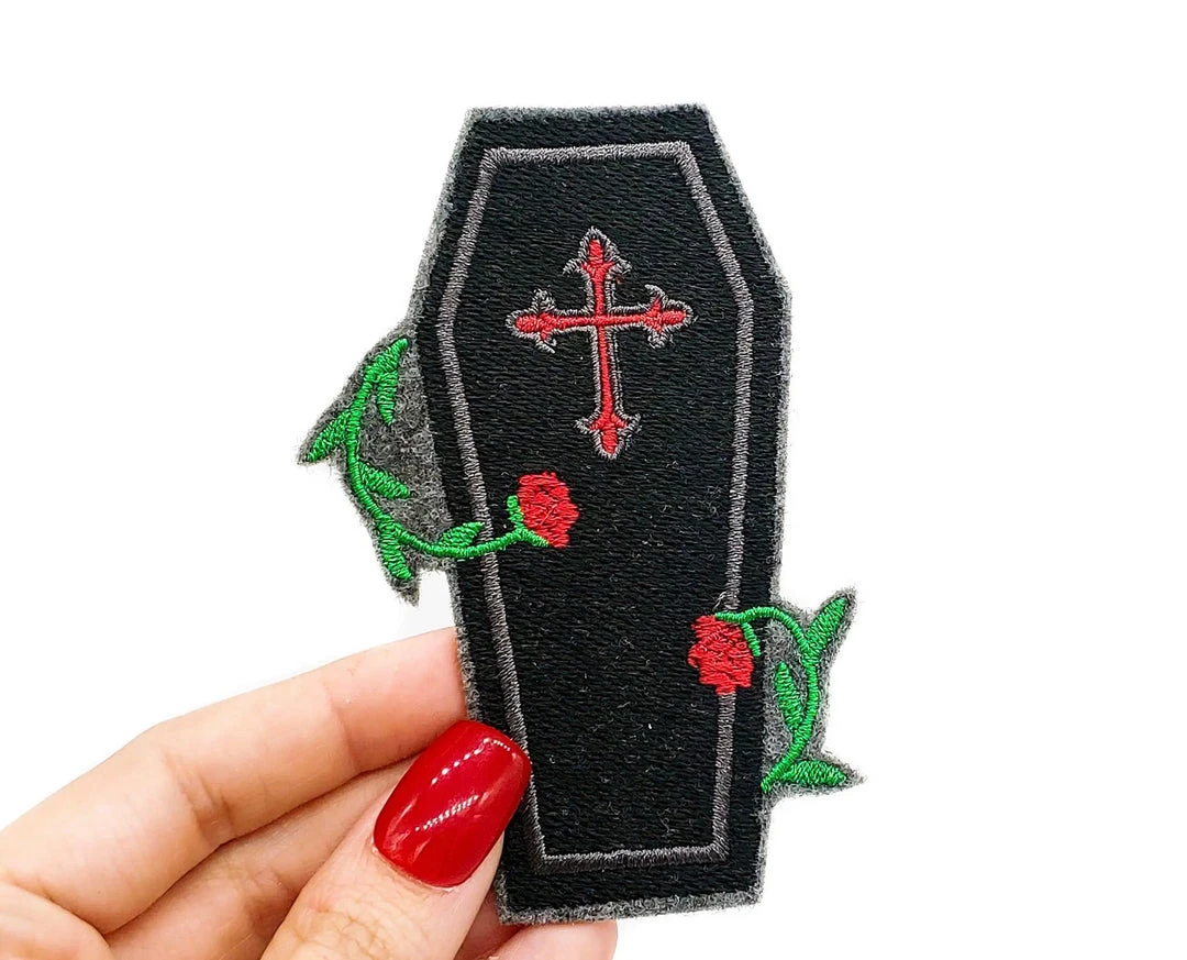 Project Pinup Coffin And Roses Gothic Iron On Embroidered Patch Gift Ideas 1 Project Pinup Coffin And Roses Gothic Iron On Embroidered Patch Gift Ideas