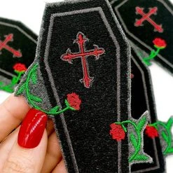 Project Pinup Coffin And Roses Gothic Iron On Embroidered Patch Gift Ideas
