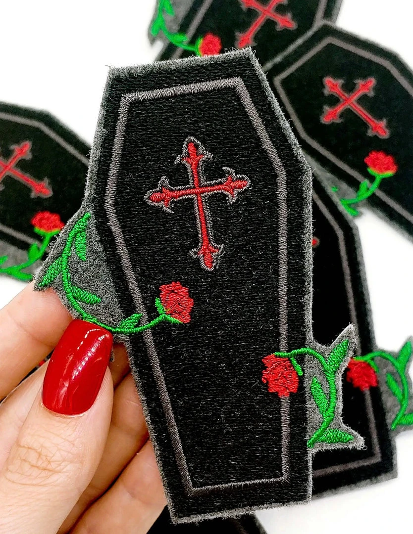 Project Pinup Coffin And Roses Gothic Iron On Embroidered Patch Gift Ideas 2 Project Pinup Coffin And Roses Gothic Iron On Embroidered Patch Gift Ideas