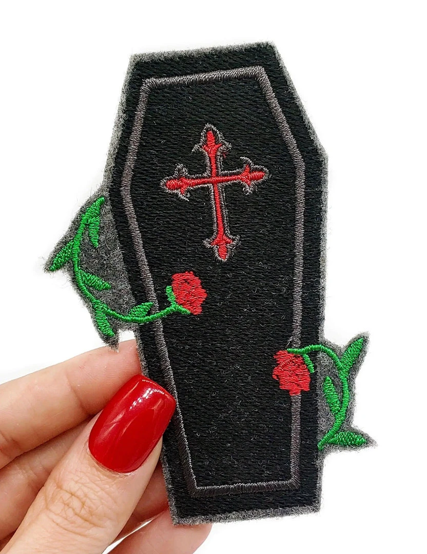 Project Pinup Coffin And Roses Gothic Iron On Embroidered Patch Gift Ideas 3 Project Pinup Coffin And Roses Gothic Iron On Embroidered Patch Gift Ideas