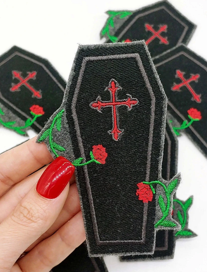 Project Pinup Coffin And Roses Gothic Iron On Embroidered Patch Gift Ideas 4 Project Pinup Coffin And Roses Gothic Iron On Embroidered Patch Gift Ideas