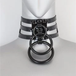 Funk Plus Chokers And Collars Triple Black Ring Choker - Black Vinyl