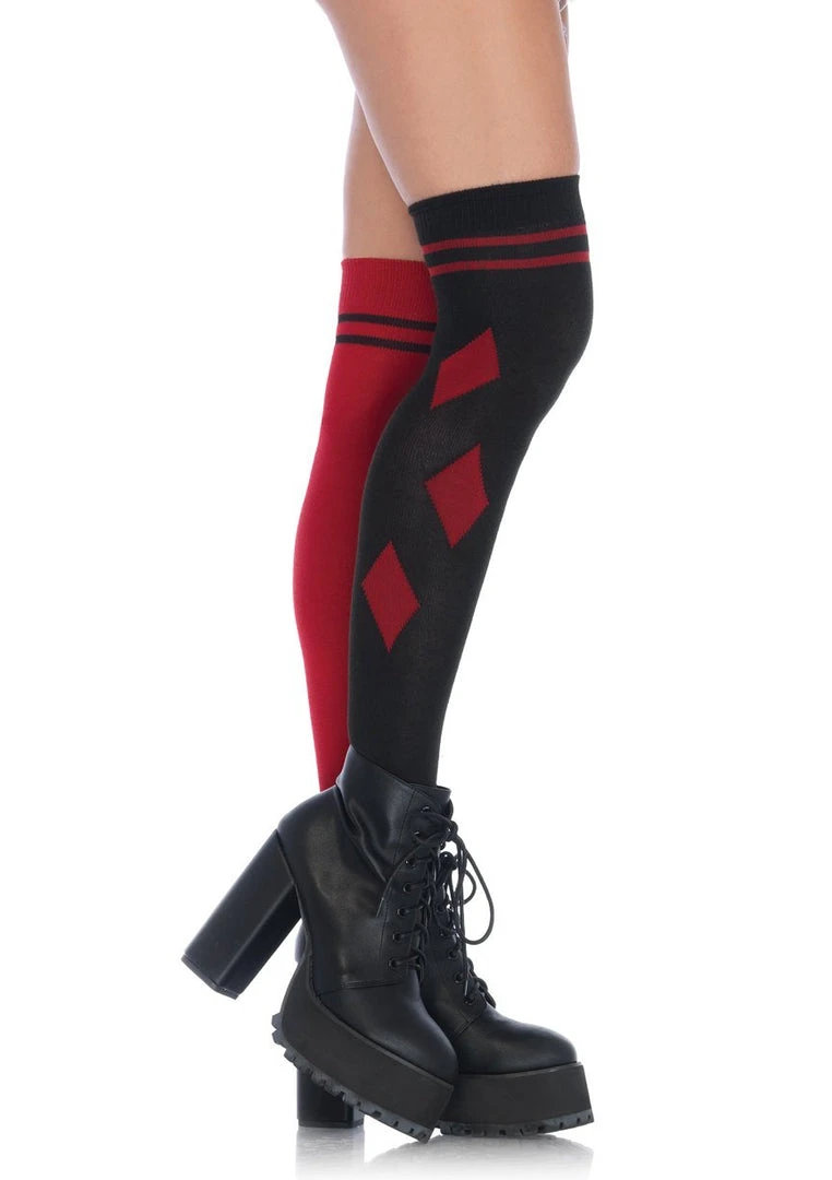 Leg Avenue Accessories Harlequin Dual-Color Over The Knee Socks Black/Red 1 Leg Avenue Accessories Harlequin Dual-Color Over The Knee Socks Black/Red