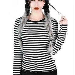 Killstar Jett Long Sleeve Top - Black & White Women's Stuff