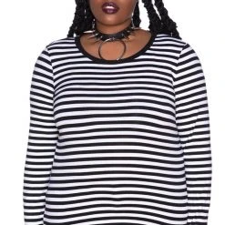 Killstar Jett Long Sleeve Top - Black & White Women's Stuff