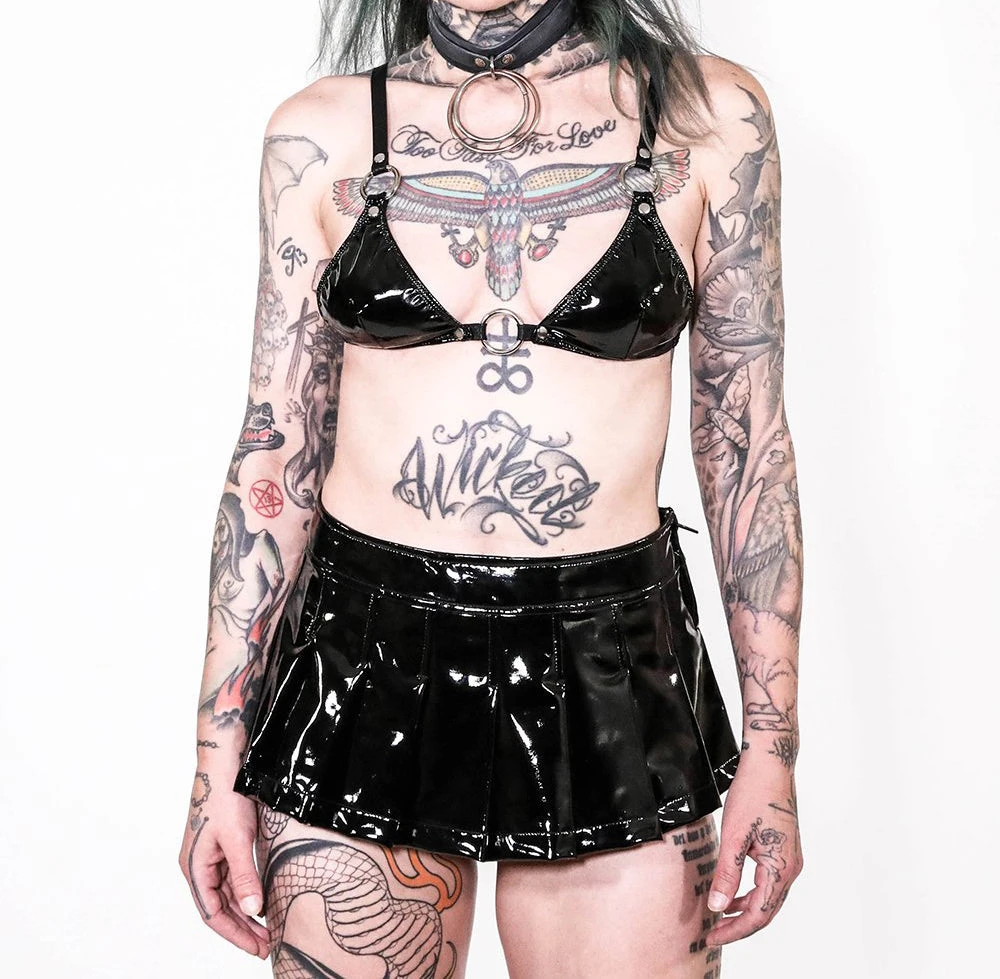 Lip Service Women's Stuff Vinyl Pleated Micro Mini Skirt 2 Lip Service Women's Stuff Vinyl Pleated Micro Mini Skirt