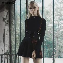 Punk Rave Plaid Spliced Suspender Skirt Women's Stuff