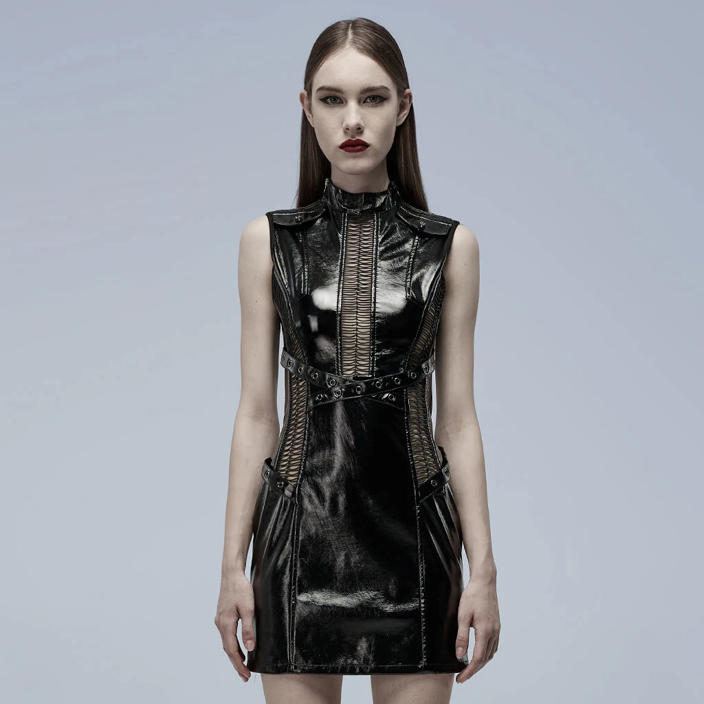 Punk Rave Women's Stuff Patent Leather Hollowed Out Dress 1 Punk Rave Women's Stuff Patent Leather Hollowed Out Dress