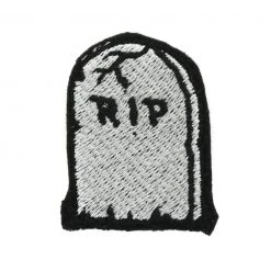 Project Pinup Gift Ideas RIP Tombstone Small Black And Gray Iron On Embroidered Patch