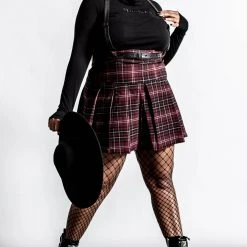 Killstar Women's Stuff Shadows Suspender Mini Skirt [BLOOD TARTAN]