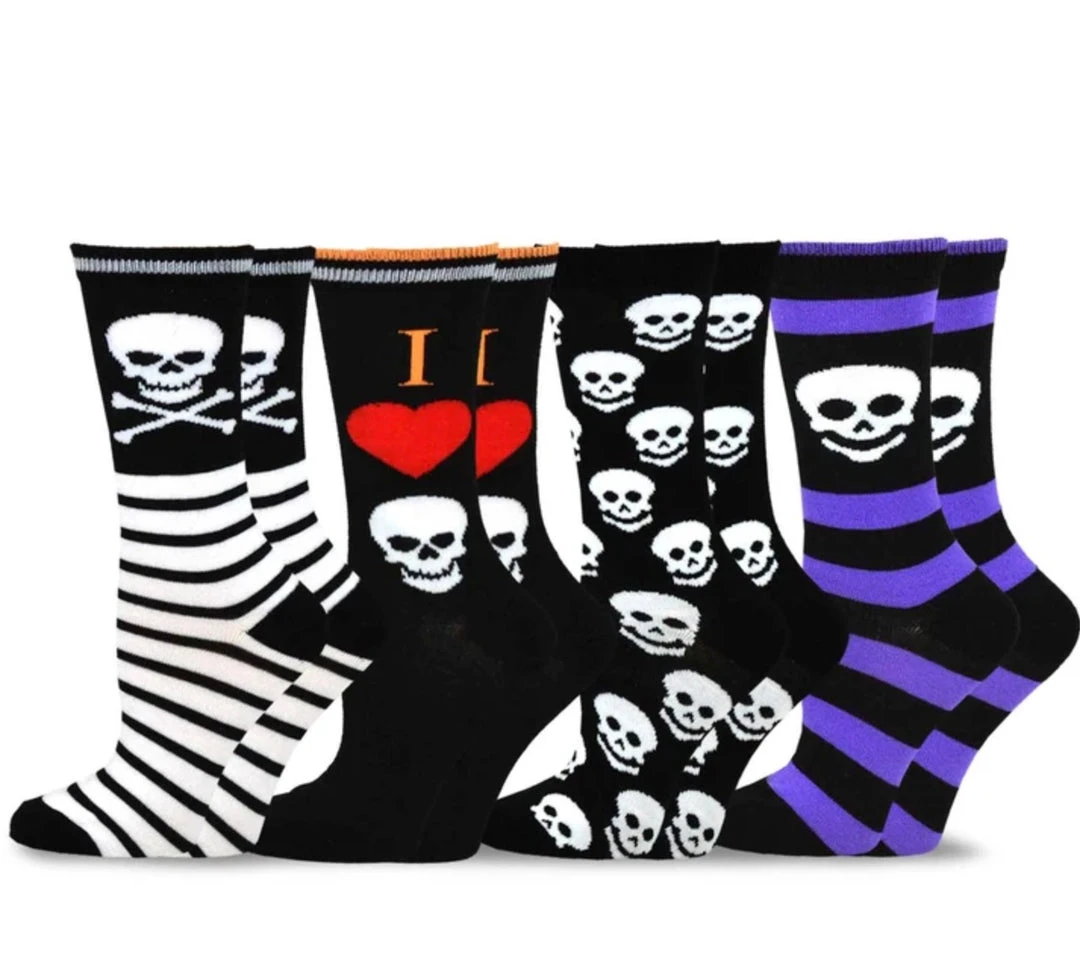 TeeHee Women's Halloween Polyester Crew Skulls 4-Pack Gift Ideas 1 TeeHee Women's Halloween Polyester Crew Skulls 4-Pack Gift Ideas