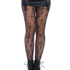 Leg Avenue Worship Me Cross Net Tights – Black 1X/2X Stockings & Leggings