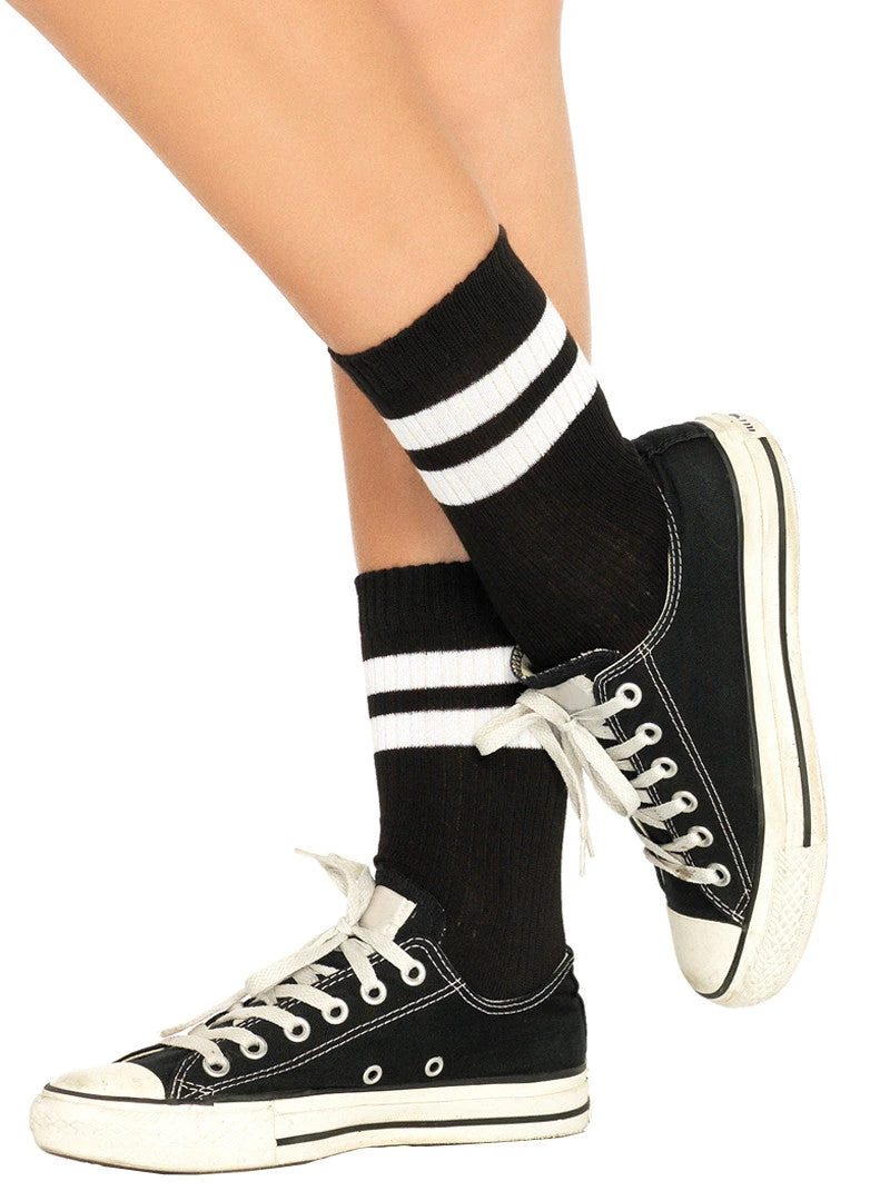 Leg Avenue Athletic Striped Anklet Socks – Black/White 1 Leg Avenue Athletic Striped Anklet Socks – Black/White