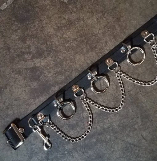 Ape Leather Plus Size Five Ring Bondage Leather Belt With Chain