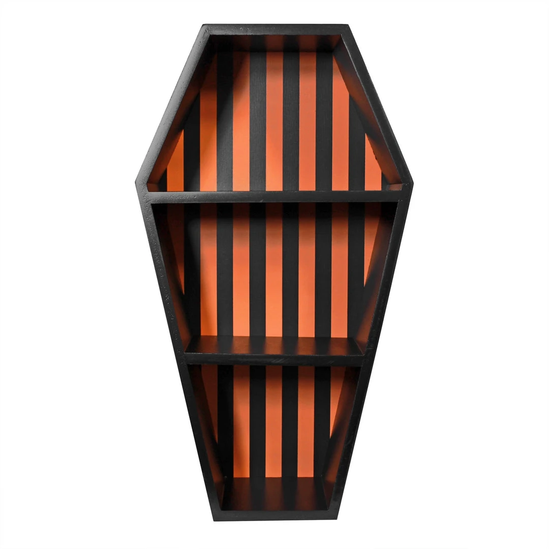 Sourpuss Gift Ideas Striped Coffin Shelf - Black/Pumpkin 1 Sourpuss Gift Ideas Striped Coffin Shelf - Black/Pumpkin