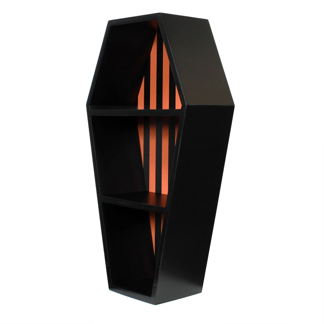 Sourpuss Gift Ideas Striped Coffin Shelf - Black/Pumpkin 2 Sourpuss Gift Ideas Striped Coffin Shelf - Black/Pumpkin
