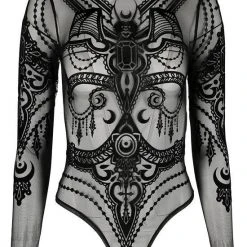 Restyle Black Gothic Jewel Bat Mesh Bodysuit