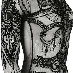 Restyle Black Gothic Jewel Bat Mesh Bodysuit