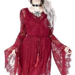 ReStyle Gothic Eyelash Lace Dress Burgundy Women's Stuff