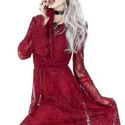 ReStyle Gothic Eyelash Lace Dress Burgundy Women's Stuff