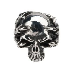INOX Men's Stuff Black Oxidized Skull Ring With Claws