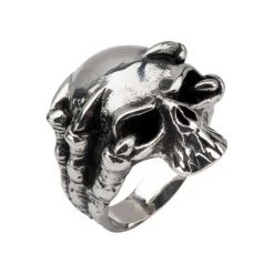 INOX Men's Stuff Black Oxidized Skull Ring With Claws