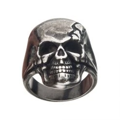 INOX Antiqued Stainless Steel Cracked Skull Ring Jewelry