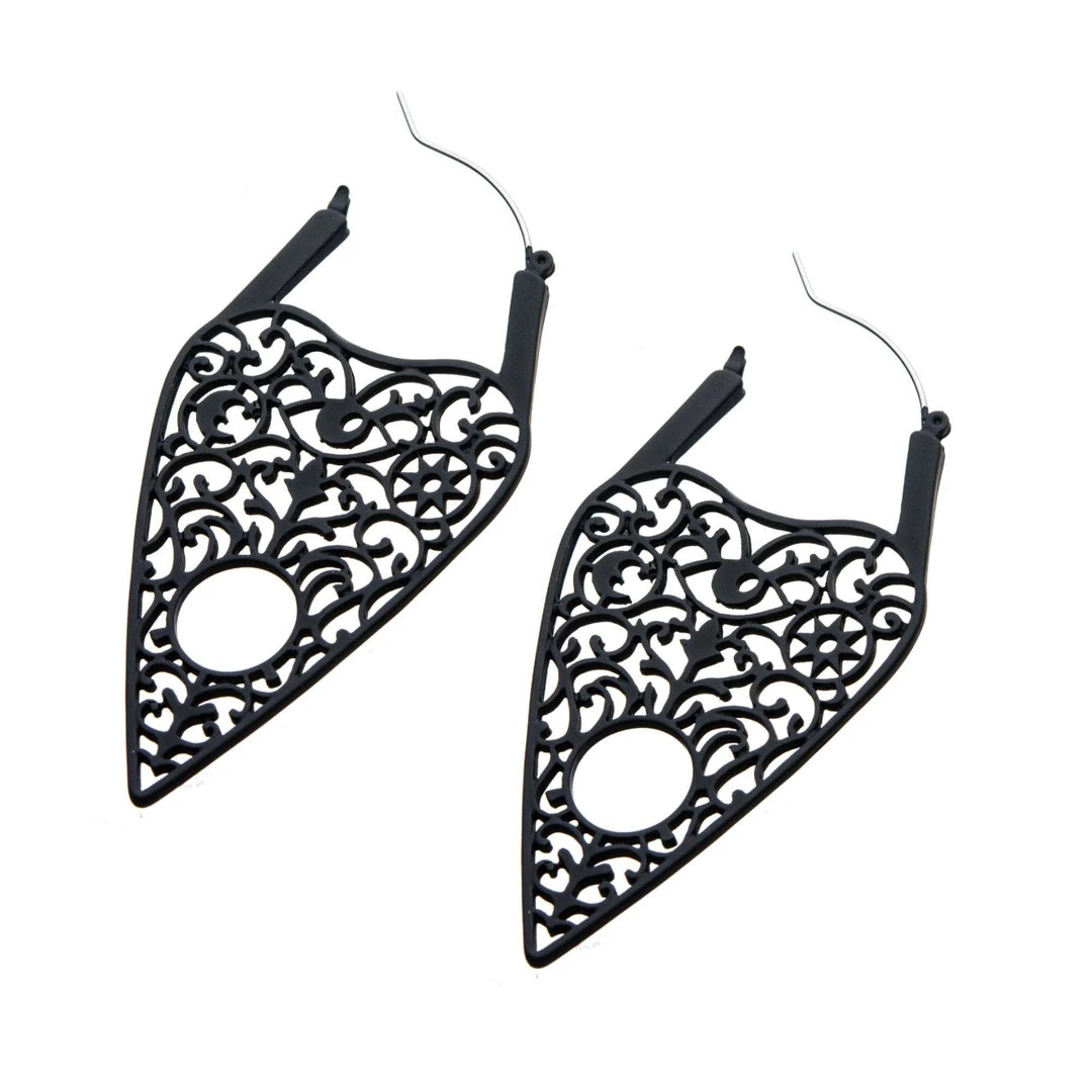BodyVibe Jewelry Black Silicone Coated Matte Finish Planchette Hoop Earrings 1 BodyVibe Jewelry Black Silicone Coated Matte Finish Planchette Hoop Earrings