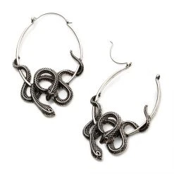 BodyVibe Antiqued Silver Plated Cut Out Snake Plug Hoops