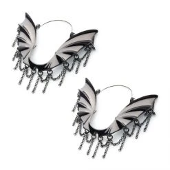 BodyVibe Black Plated Bat & Chains Plug Hoops