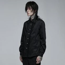 Punk Rave Men's Stuff Gothic Floral Embroidered Ruffled Shirt
